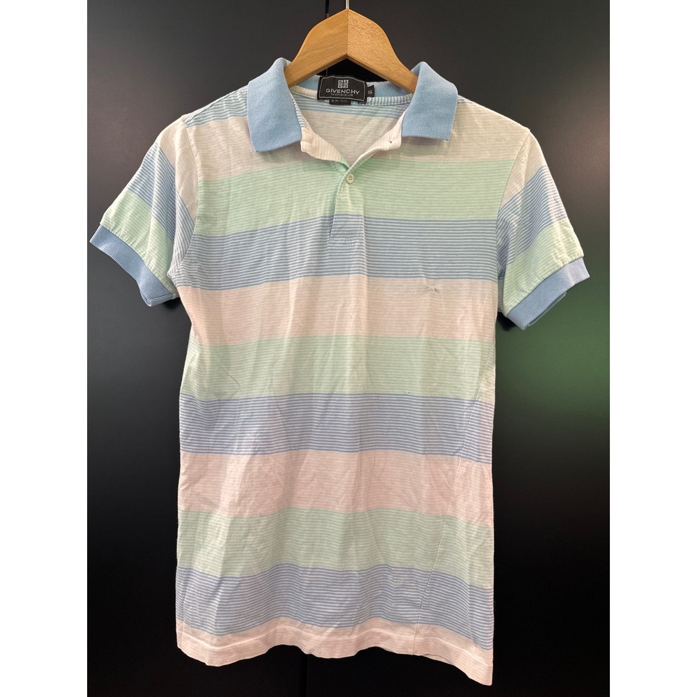 Givenchy Monsieur Vintage Pastel Striped Polo Shirt Blue Green Pink Womens S